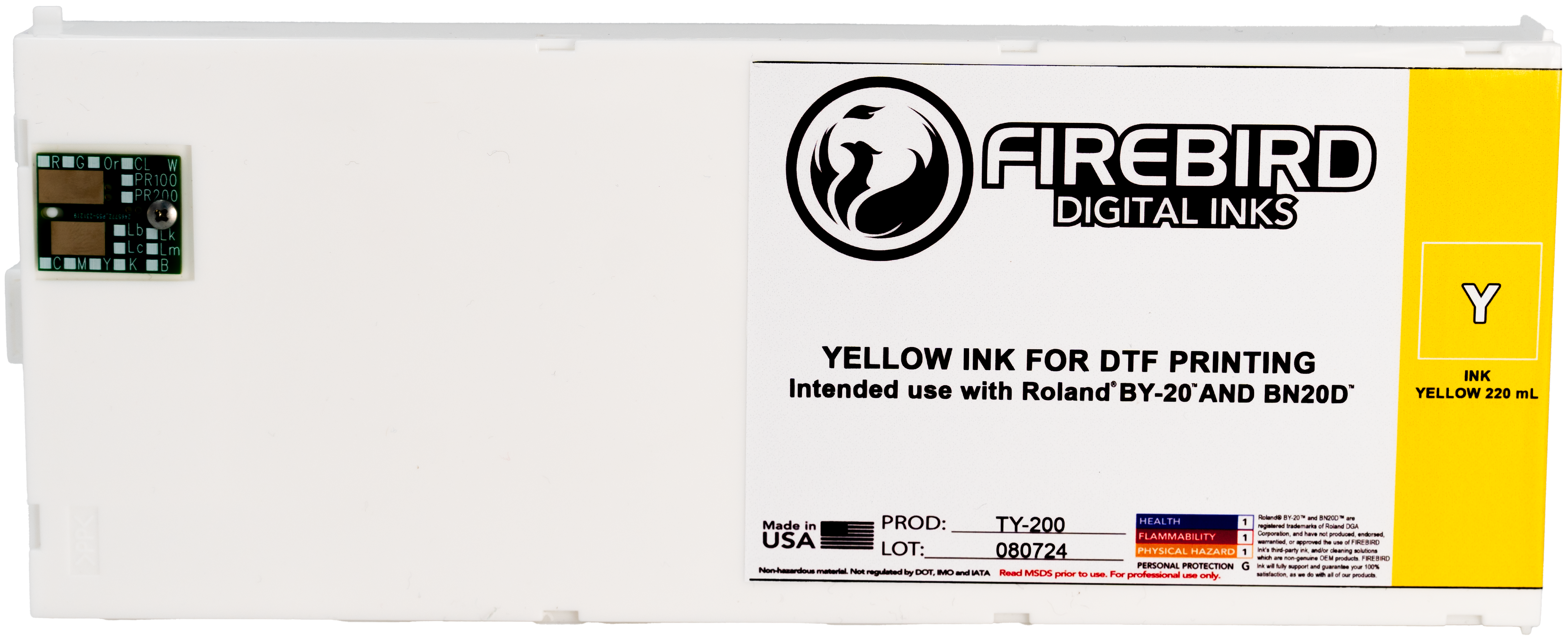 Ink Replacement Cartridge for Roland BY-20 and BY-20D Printers - Yellow 220ml